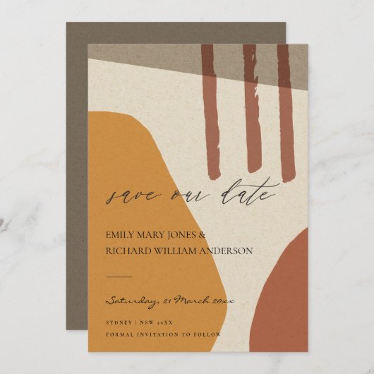 抽象芸術モダンイエローラストクラフト芸術的アート セーブザデート (正面/裏面)