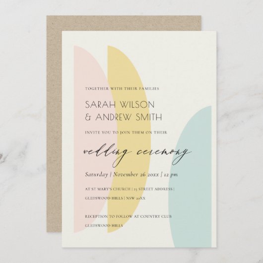 抽象芸術モダンイエロー赤面アクアウェディングアグッズ サンキューカード (正面/裏面)