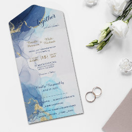 抽象芸術モダンインディゴアクアブルー写真テンプレート オールインワン招待状