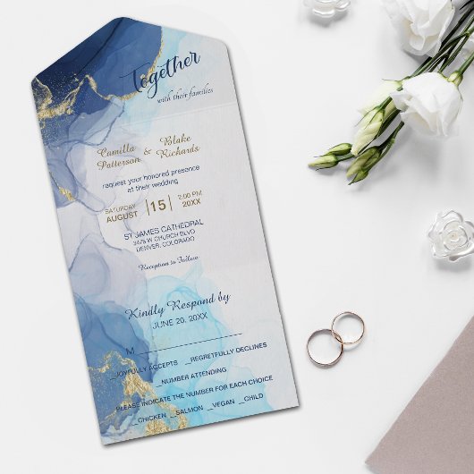 抽象芸術モダンインディゴアクアブルー写真テンプレート オールインワン招待状