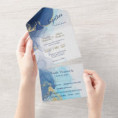 抽象芸術モダンインディゴアクアブルー写真テンプレート オールインワン招待状 (貼ってはがせる)