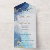抽象芸術モダンインディゴアクアブルー写真テンプレート オールインワン招待状 (内側)