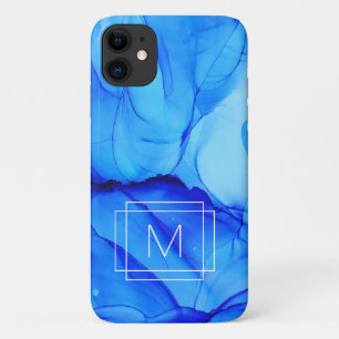 抽象芸術モダンインディゴブルーパープルスワーズモノグラム iPhone 11 ケース