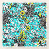 抽象芸術モダンエキゾチックフローラアート ガラスコースター (正面)