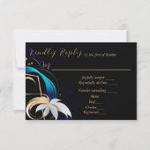 抽象芸術モダンエレガントティール（緑がかった色）、ホワイト、金ゴールド結婚ズ 出欠カード (裏面)