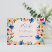 抽象芸術モダンエレガントフローラ水結婚色 出欠カード (スタンド正面)
