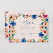 抽象芸術モダンエレガントフローラ水結婚色 出欠カード (正面/裏面)