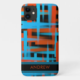 抽象芸術モダンオレンジブルーブラックストロークモノグラム iPhone 11 ケース