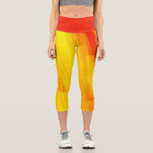 抽象芸術モダンオレンジ色の黄色の幾何学的パターン カプリレギンス (正面)