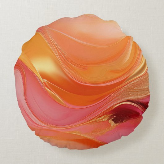 抽象芸術モダンオレンジ色ピンクと金ゴールド- ラウンドクッション (裏面)