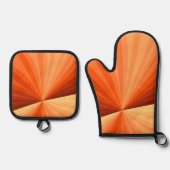 抽象芸術モダンオレンジ赤バニラグラフィックフラクタル 鍋つかみ&鍋敷きセット (正面)