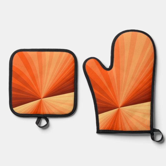 抽象芸術モダンオレンジ赤バニラグラフィックフラクタル 鍋つかみ&鍋敷きセット (正面)