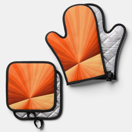 抽象芸術モダンオレンジ赤バニラグラフィックフラクタル 鍋つかみ&鍋敷きセット (正面/裏面)
