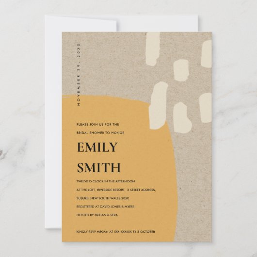 抽象芸術モダンオレンジ錆ブライダルシャワー招待状 サンキューカード (正面)