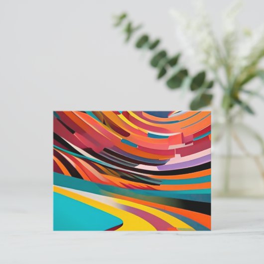 抽象芸術モダンカラフルブライトはっきりしたパターン ポストカード (スタンド正面)
