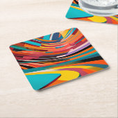 抽象芸術モダンカラフルブライトパタはっきりしたーン スクエアペーパーコースター (アングル)