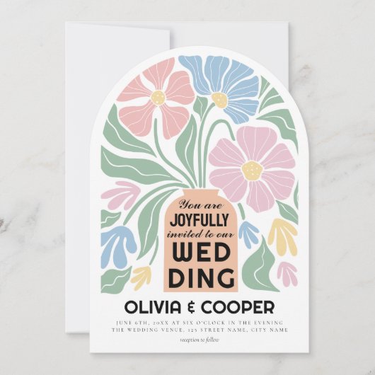 抽象芸術モダンカラフル結婚フローラ 招待状 (正面)