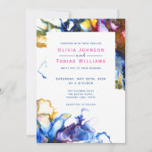 抽象芸術モダンカラフル青インク色の大理石 招待状 (正面)