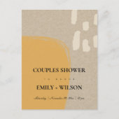 抽象芸術モダンクラフトさびオレンジ色カップルのシャワー インビテーションポストカード (正面)