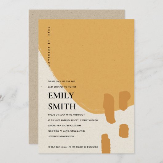 抽象芸術モダンクラフトオレンジ赤ちゃんシャワー招待状 サンキューカード (正面/裏面)