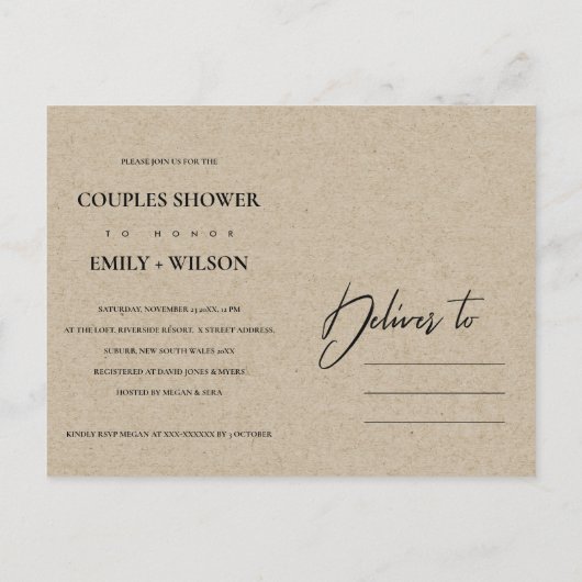 抽象芸術モダンクラフトテラコッタカップルのシャワー インビテーションポストカード (裏面)