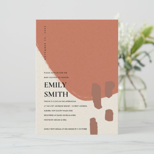 抽象芸術モダンクラフト赤赤ベビーシャワー招待状 サンキューカード (スタンド正面)