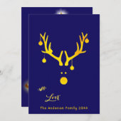 抽象芸術モダンクリスマスカードトナカイ金ゴールドブルー シーズンカード (正面/裏面)