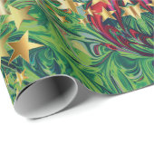 抽象芸術モダンクリスマススターグリーンレッド ラッピングペーパー (ロールコーナー)