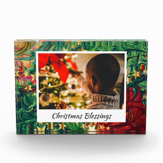 抽象芸術モダンクリスマススターフォトキープサケ フォトブロック (正面)