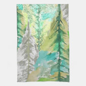 抽象芸術モダンクリスマスツリーウォーターカラーアート キッチンタオル (縦)