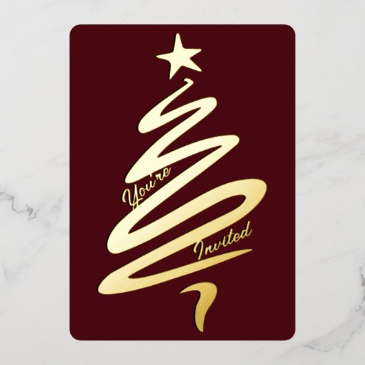 抽象芸術モダンクリスマスツリーホリデイ 箔招待状 (正面)