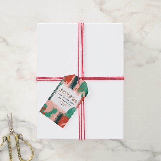 抽象芸術モダングラフィック赤、ピンク+緑の喜び ギフトタグ (より糸付き)