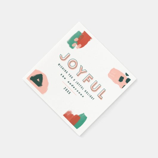 抽象芸術モダングラフィック赤、ピンク+緑の喜び スタンダードカクテルナプキン (角)