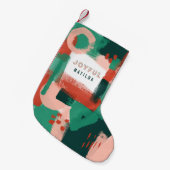 抽象芸術モダングラフィック赤、ピンク+緑の喜び スモールクリスマスストッキング (正面 (吊り時))