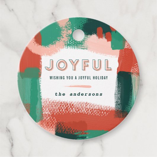 抽象芸術モダングラフィック赤、ピンク+緑の喜び フェイバータグ (正面)