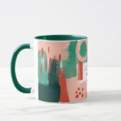 抽象芸術モダングラフィック赤、ピンク+緑の喜び マグカップ (左)