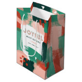 抽象芸術モダングラフィック赤、ピンク+緑の喜び ミディアムペーパーバッグ (正面アングル)