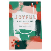 抽象芸術モダングラフィック赤、ピンク+緑の喜び ミディアムペーパーバッグ (裏面)