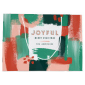 抽象芸術モダングラフィック赤、ピンク+緑の喜び ラージペーパーバッグ (裏面)