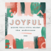 抽象芸術モダングラフィック赤、ピンク+緑の喜び ワインラベル (シングルラベル)