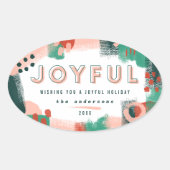 抽象芸術モダングラフィック赤、ピンク+緑の喜び 楕円形シール (正面)