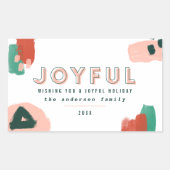 抽象芸術モダングラフィック赤、ピンク+緑の喜び 長方形シール (正面)