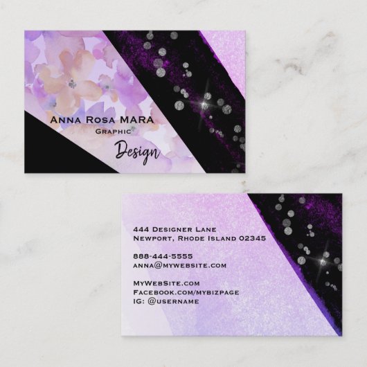 *~*抽象芸術モダングリッタージオメトリブラックフローラ 名刺 (正面/裏面)