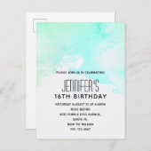 抽象芸術モダングリーンとブルーウォーターのカラー誕生日 インビテーションポストカード (正面/裏面)