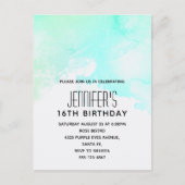 抽象芸術モダングリーンとブルーウォーターのカラー誕生日 インビテーションポストカード (正面)