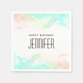 抽象芸術モダングリーンとブルーウォーターのカラー誕生日 スタンダードカクテルナプキン (正面)