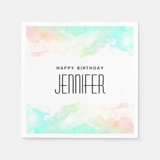 抽象芸術モダングリーンとブルーウォーターのカラー誕生日 スタンダードカクテルナプキン (正面)