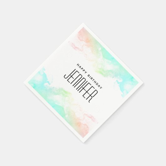 抽象芸術モダングリーンとブルーウォーターのカラー誕生日 スタンダードカクテルナプキン (角)