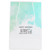 抽象芸術モダングリーンとブルーウォーターのカラー誕生日 ミディアムペーパーバッグ (裏面)