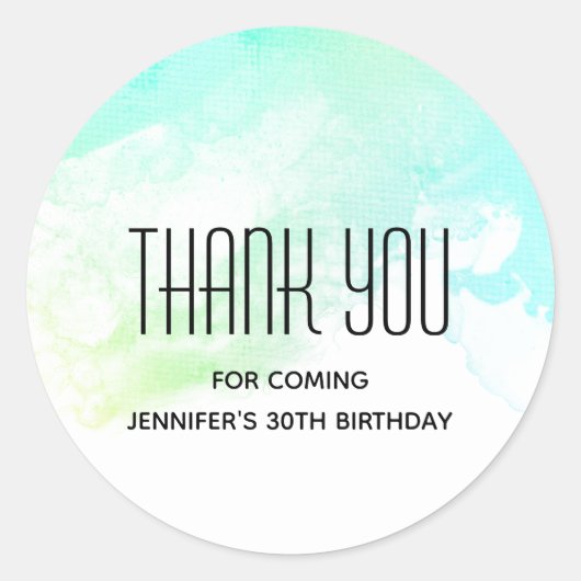 抽象芸術モダングリーンとブルーウォーターのカラー誕生日 ラウンドシール (正面)
